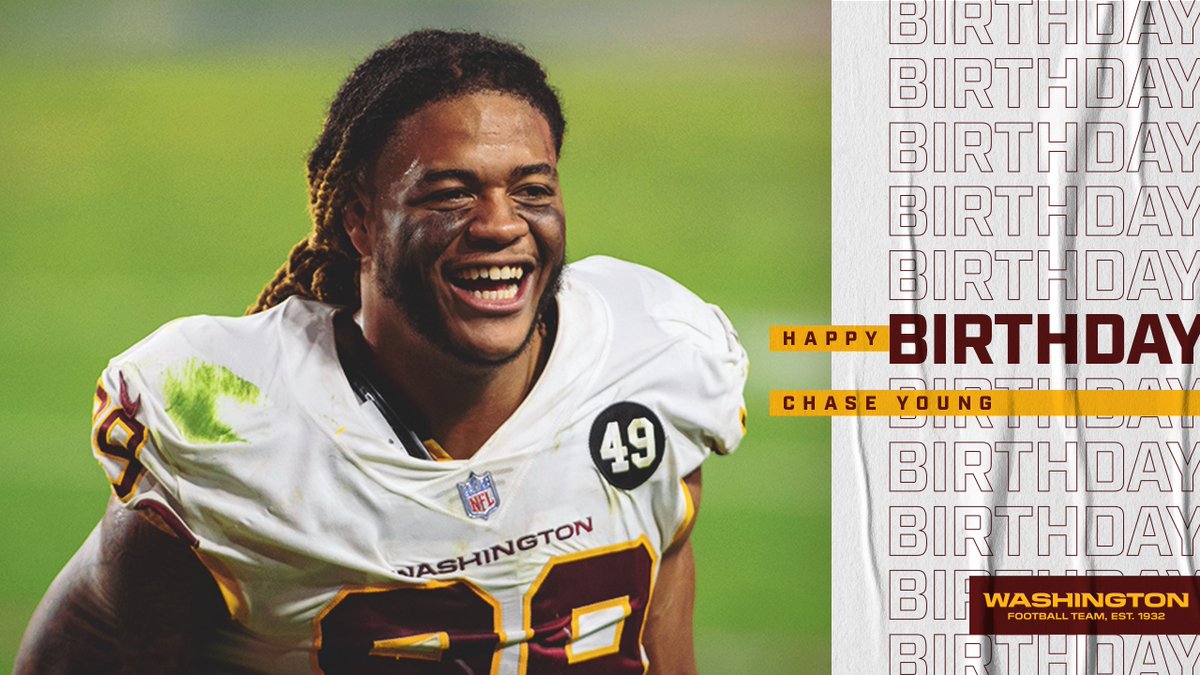 Commanders's tweet photo. Happy birthday to THAT DUDE and reigning DROY, @youngchase907! 🥳🎂 https://t.co/jXP0wQGdRB