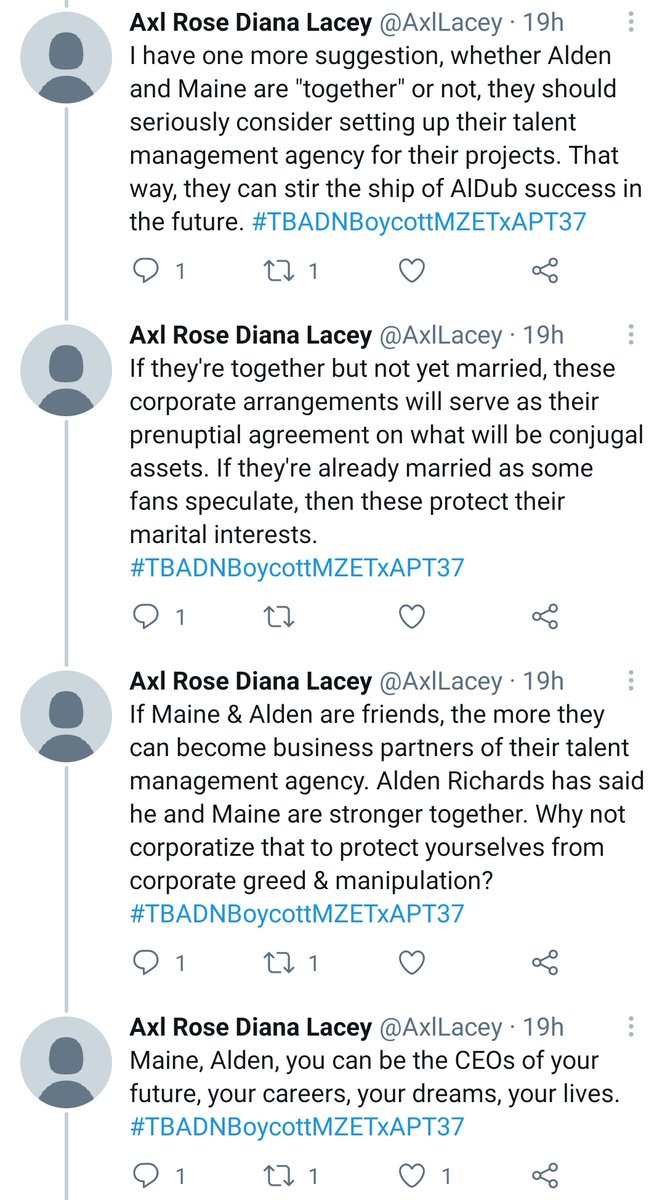 Repost/Comments welcome 6) By setting up a talent management firm, Maine & Alden will deal w/ production firms & networks on equal terms. They can protect themselves from political and commercial manipulation and weed out those who want to undermine them  #TBADNBoycottMZETxAPT38