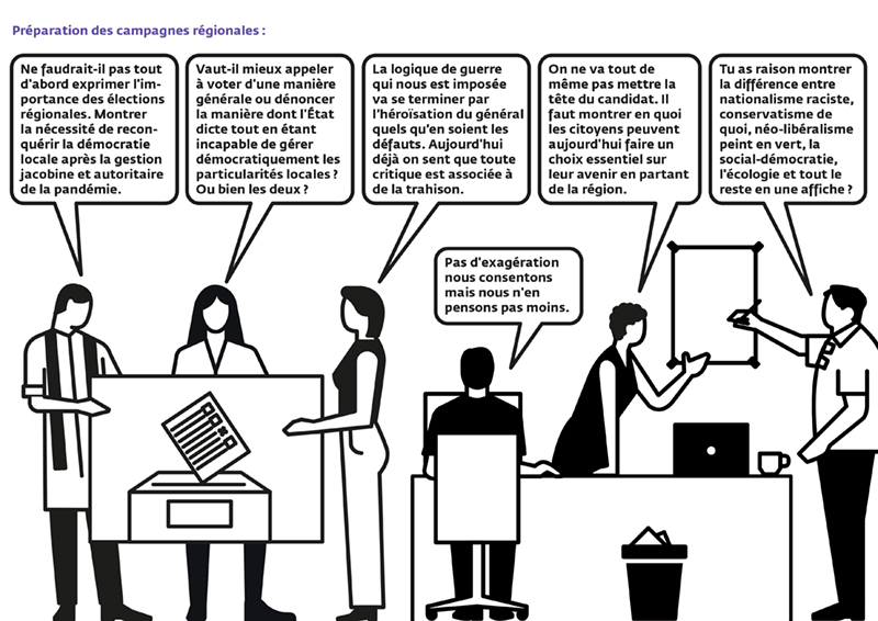 Préparation des campagnes régionales.
Dessiné par Ruedi Baur et Odyssée Khorsandian