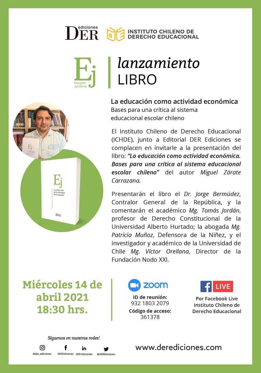NodoXXI's tweet image. 📚 HOY participa del lanzamiento del #libro "La Educación como actividad económica. Bases para una crítica al sistema educacional chileno" del autor @mzaratec. 📢 Comentan @Pa__tty @tomasjordanD y nuestro director  @victororellana‼️
🔎 18.30 hrs #Zoom y #FacebookLive @Ichde_Chile