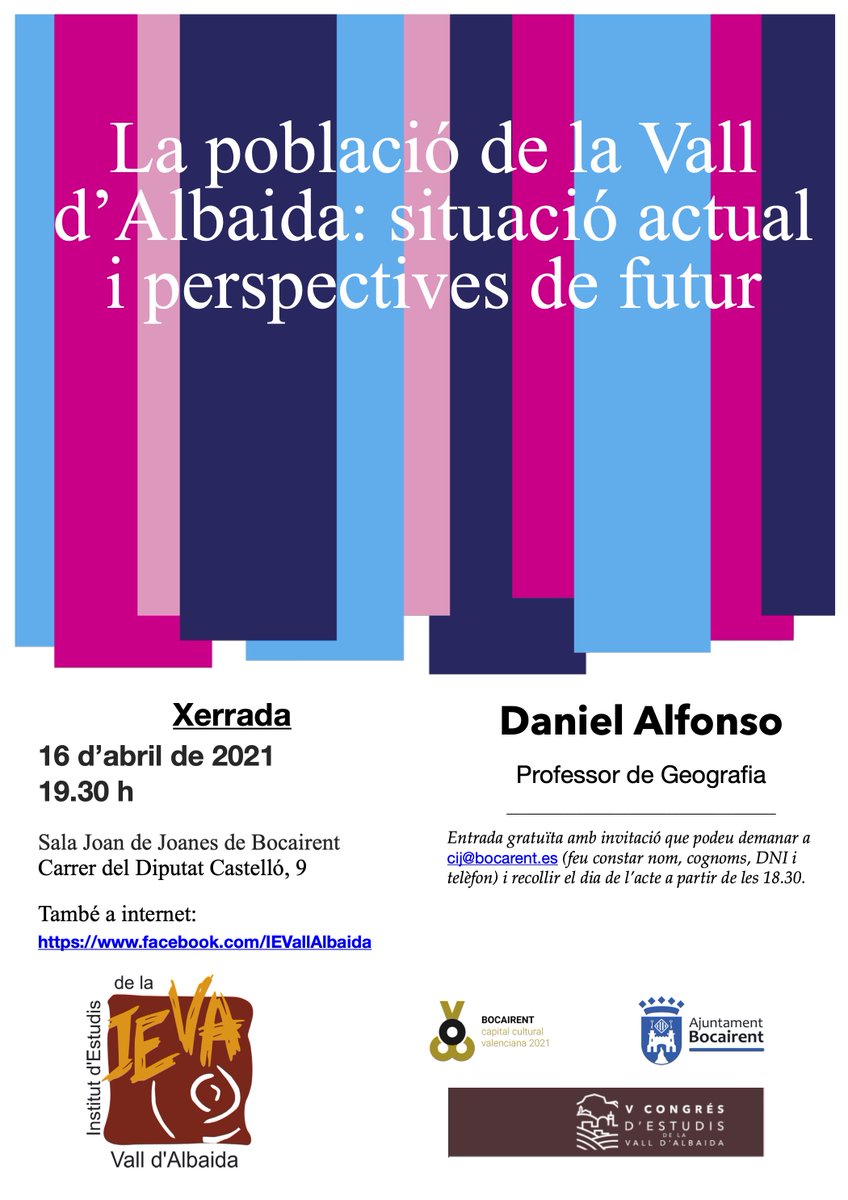IEVallAlbaida's tweet photo. El despoblament avança, però és irrefrenable? 

📅 16 d'abril
🕢 19.30 h
📌 Sala Joan de Joanes
📲 @cijbocairent https://t.co/9wPM6fNHUi