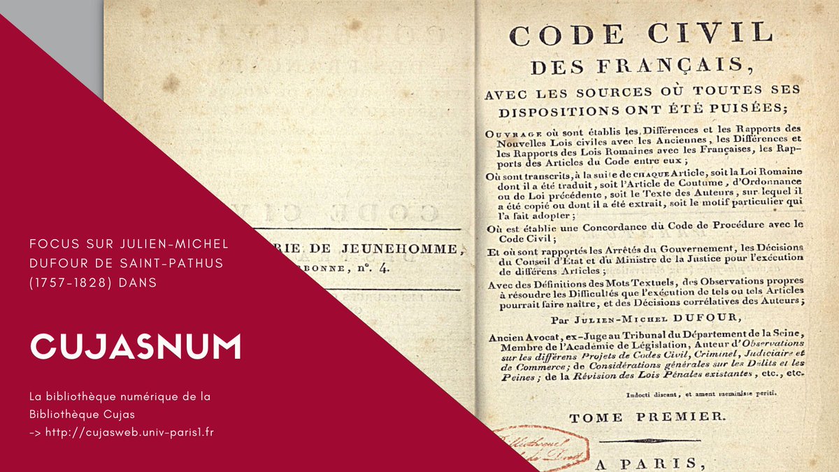 Cujas_Bibli's tweet photo. Dans #Cujasnum, lisez le «#Code civil des Français avec les sources où toutes les dispositions ont été puisées», travail historique et juridique considérable en 4 volumes imprimés en 1806, rédigé par Julien-Michel #Dufour de #Saint-Pathus (1757-1828).
📕 https://t.co/dAMSqSA2ju https://t.co/w2gB5tqV5R