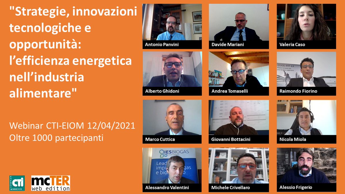 CTInorme's tweet photo. 📢Grande successo al webinar dello scorso 12 aprile #mCTER #Alimentare su #EfficienzaEnergetica tecnologie e #normazione🎊

🙌Ringraziamo relatori, @EIOMFIERE e tutti gli operatori che hanno seguito l'evento.
#CTIeventi #CTInorme #energia #industria https://t.co/Kuqlo4u6E7