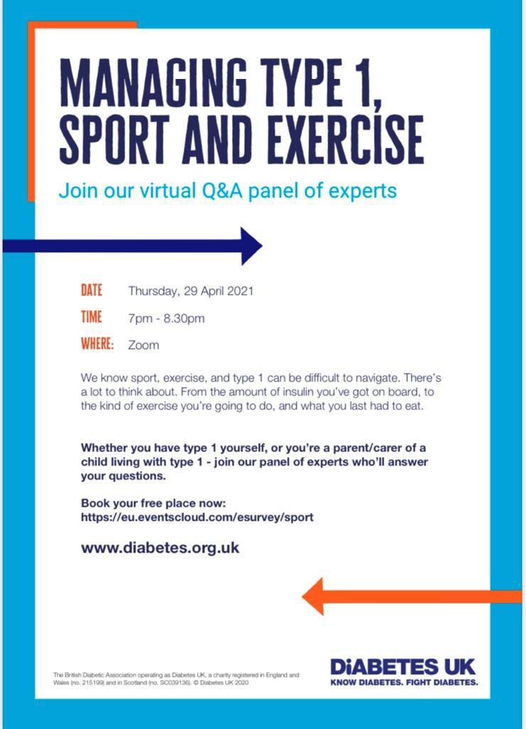 Virtual Q&amp;A on Managing Type 1, sports and exercise with <a href="/DiabetesUK/">Diabetes UK</a> 

Thursday 29th April 2021 @ 7pm

I'll see you there 🤪