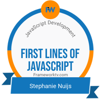 Big News!  Stephanie Nuijs  just earned their "First Lines of JavaScript" badge!  Congratulations  Stephanie!  Get a 7 Day Free Trial on our full program: zpr.io/HKfXg. #100DaysofCode