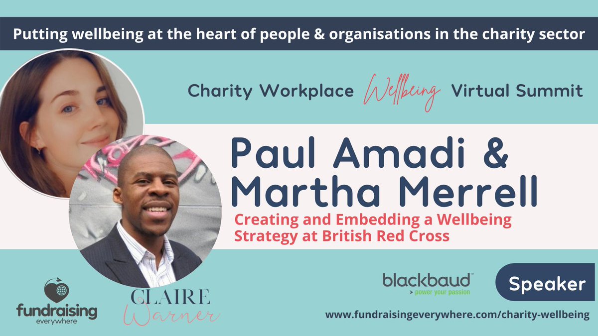 Want to create a wellbeing culture within your team?

<a href="/martha_merrell/">Martha Merrell</a> &amp; <a href="/pablito100001/">Paul amadi (he/him)</a> are doing just that at British Red Cross and talk us through the impetus, the space, &amp; the future of putting team wellbeing top of their agenda

#CharityWellbeingSummit
bit.ly/3seJkWv