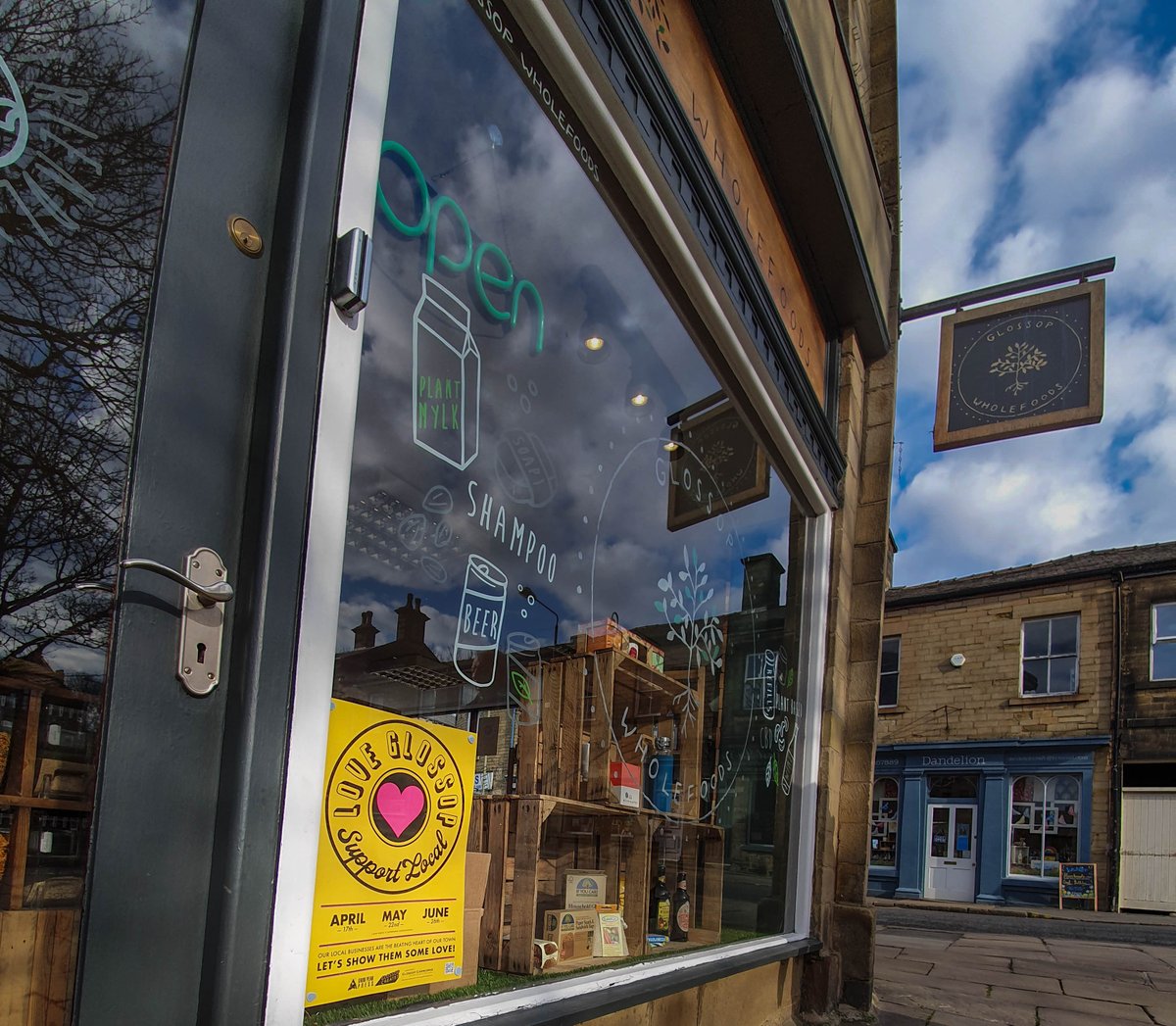 Great to see the @glossopcreates #loveglossopsupportlocal posters around the town. Really please to be a part of this exciting campaign. 

We would love to see the pics of you out and about safely enjoying your local high street.