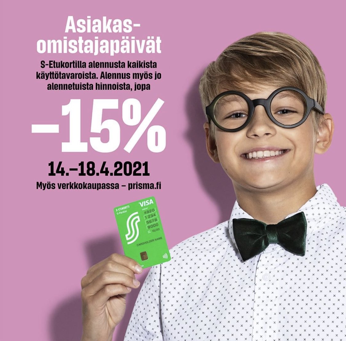 Asiakasomistajuus kannattaa aina, mutta varsinkin tällä viikolla! 
Tervetuloa kaupoille verkkoon ja myymälöihimme. ☀️☀️☀️

Prisman asiakasomistajapäivät ke-su (14.–18.4.) – saat jopa –15% S-Etukortilla kaikista käyttötavaroista! 🎉 

Lue lisää: prisma.fi/fi/prisma/asia…