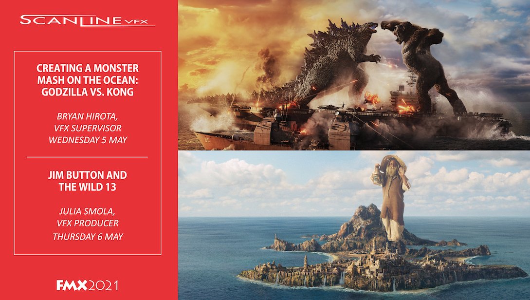 Scanline_VFX's tweet photo. We are looking forward to #FMX2021! VFX Supe Bryan Hirota will be in attendance to present our work on #GodzillaVsKong while VFX Producer, Julia Smola will be taking part in a panel to discuss our work on Jim Button and the Wild 13. Further details here: https://t.co/x5S4TuaVoy https://t.co/yxNYDLLn5L