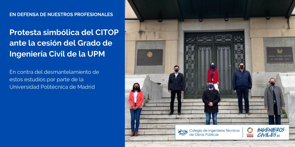 El Colegio de Ingenieros Técnicos de #ObrasPúblicas lleva a cabo una protesta simbólica en la Escuela de #IngenieríaCivil de la UPM como protesta ante la cesión del Grado y contra el desmantelamiento de estos estudios. 
 
ow.ly/Bcnv50Eo9vg

#SoyCITOP