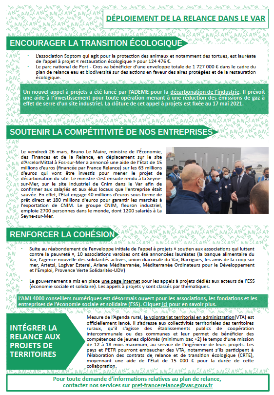 Prefet83's tweet photo. #FranceRelance
📢Toute l'actu #FranceRelance dans le #Var dans la lettre d'infos d'avril.
Au sommaire :
✅Transition écologique, compétitivité et cohésion
✅Les mesures de soutien aux entreprises
✅Relance et projet de territoire
🔎Lire la lettre👉https://t.co/7sW75jhCF2 https://t.co/sioWzW2uWI