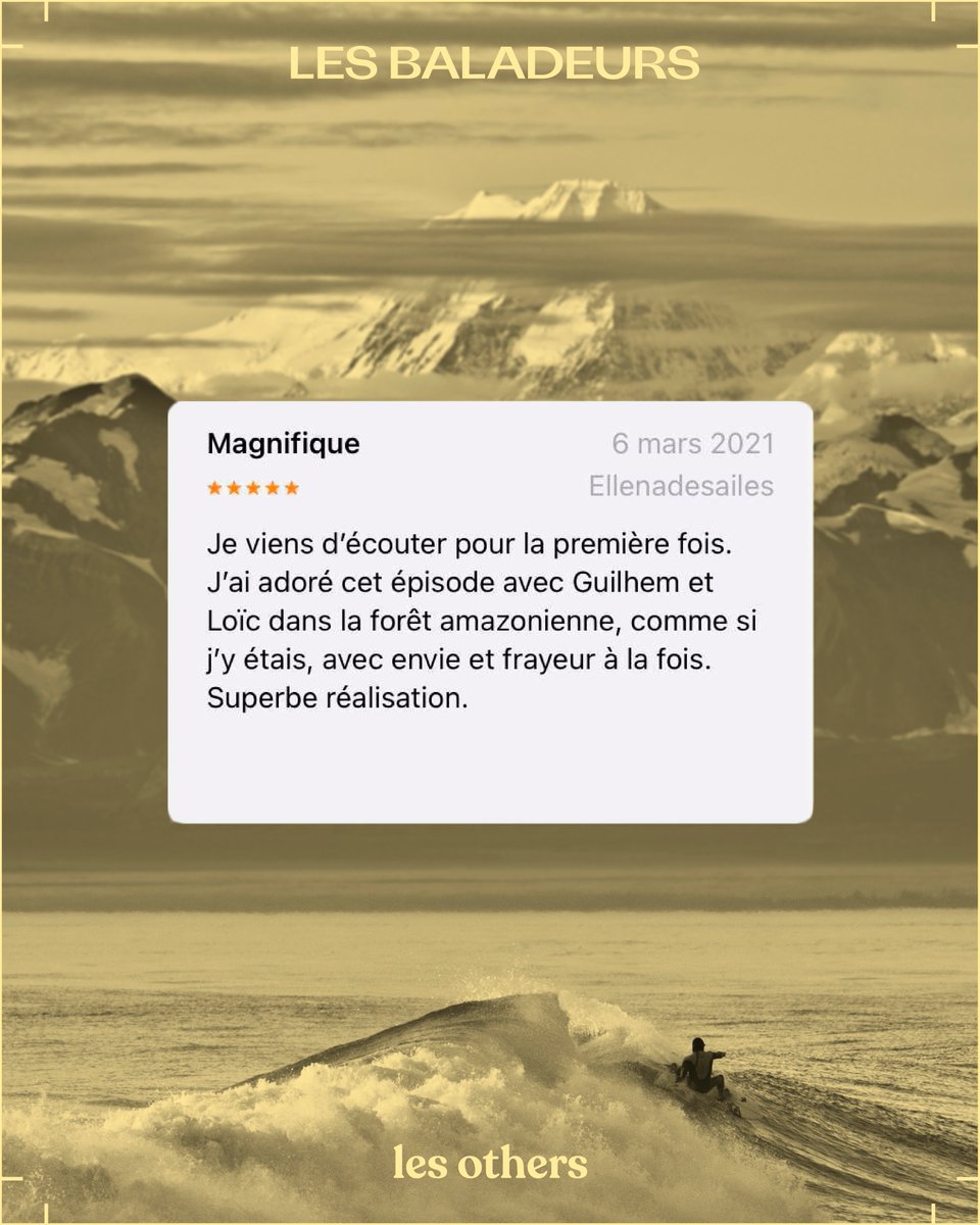 LesOthers's tweet image. Merci pour vos commentaires sur Les Baladeurs !

C’est l’un des podcasts avec le plus de notes sur Apple Podcasts. 

N’hésitez pas à nous laisser vos petits mots sur les applis. En plus de faire plaisir à toute l'équipe, ça permet de faire remonter le podcast dans les applis ❤️