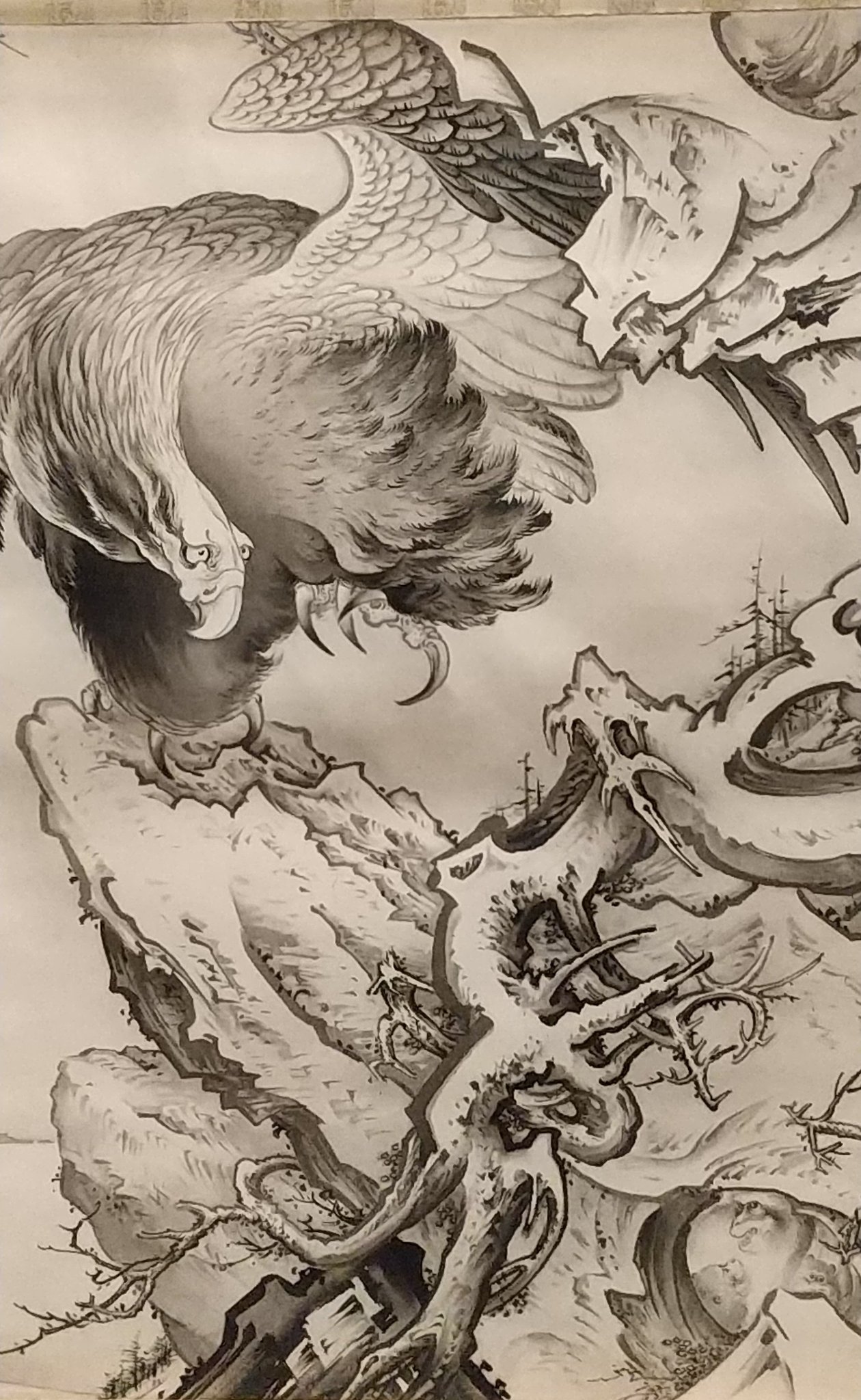 تويتر 甘酒 على تويتر サントリー美術館 ミネアポリス美術館 日本絵画の名品 狩野芳崖 巨鷲図 カッコいい 鷲もスーパー カッコいいし 木々もカッコいいし 鷲の足元で怯える三匹の猿の表現もカッコいい もはやまったく狩野派のカッコ良さではない狩野