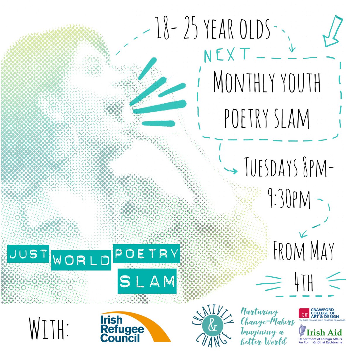 headhandheart1's tweet photo. Our next Youth Poetry Slam in partnership with @IrishRefugeeCo  starts May 4th! We have witnessed some mind-blowing talent from young people all over the world- join us and add your voice.

Register here:
https://t.co/jX0cnf3S2u https://t.co/SRXCC9PwSH