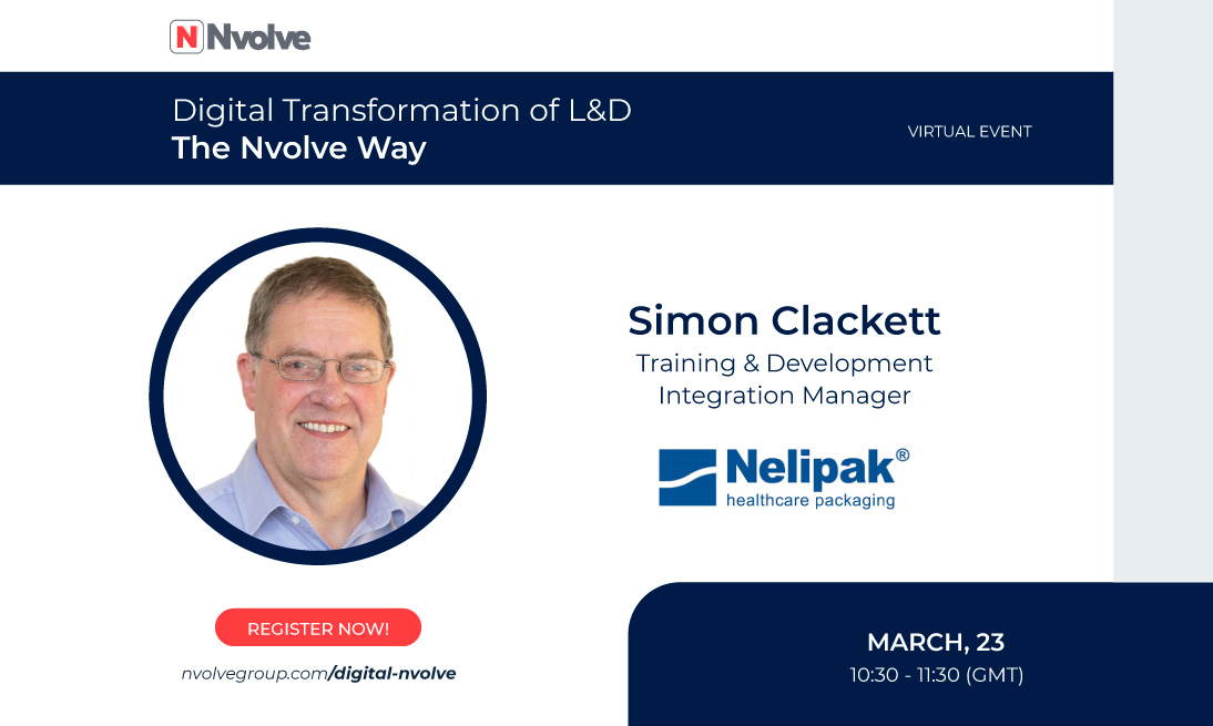 Nvolve's tweet photo. The #DigitalTransformation of L&amp;D - The Nvolve Way - Hear from Simon Clackett about his hands-on experience with using the Nvolve platform to digitally transform #LearningAndDevelopment within Nelipak.

Watch the full webinar - https://t.co/acgZciK6Hz https://t.co/DW1bGhlS5Z