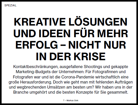 PHOTOPRESSE's tweet photo. In unserem PP-Spezial haben wir uns in der Branche umgehört, um für Sie kreative Lösungen und Ideen für mehr Erfolg in der aktuellen Krise zu finden. Lassen Sie sich von den Konzepten von anderen Professionals wie inspirieren.

#photopresse #ppspezial #coronakrise https://t.co/flcDoT3V8l