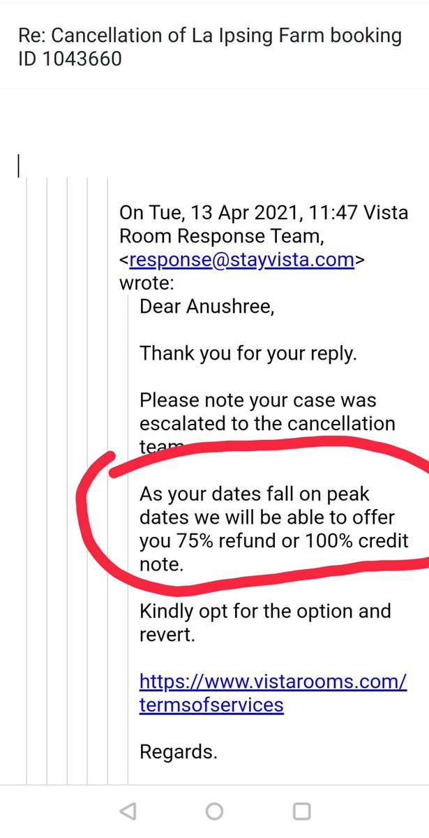 jaita5187's tweet photo. @vista_rooms 

We had booked in vista room booking ID is 1043660. Pl check below where your team had promised 75 % refnd.  now u  refuse to give any refund. ! Does the word integrity exist in your  

@consumerforum_ we are being conned!

#vistarooms # https://t.co/drYixj6vmz