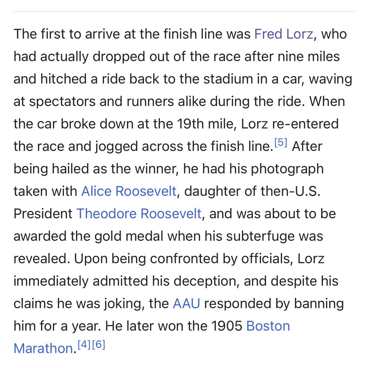 0ldoini's tweet image. The wikipedia page for the 1904 Olympics Men’s Marathon might be my favourite Wikipedia page ever