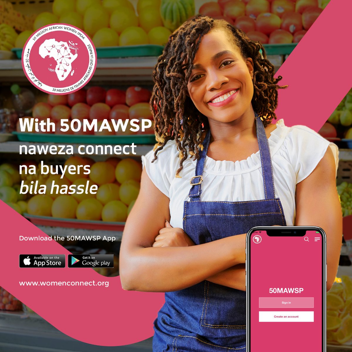Are you a business woman in Kenya, looking for a market gap and meet buyers? Join the movement. 50MAWSP app is the solution for you. Download the 50MAWSP app on Google Play Store or Apple App Store today. @PSYGKenya @igadsecretariat @AfDB_Group @comesa_lusaka @jumuiya @50_eac