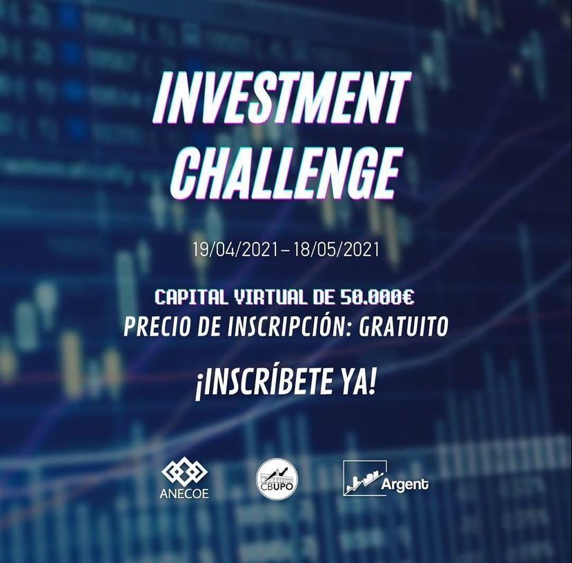 ¡Colaboramos con INVESTMENT CHALLENGE! #invchallenge
 Una competición de inversión en directo organizada por los amigos del <a href="/clubdebolsaupo/">Club De Bolsa UPO ®️ CBUPO</a> y que se celebrará del 19 de abril al 18 de mayo de 2021, ambos inclusive.
Inscríbete gratuitamente ahora aquí
 👇
forms.gle/125GenB2aLb8wh…