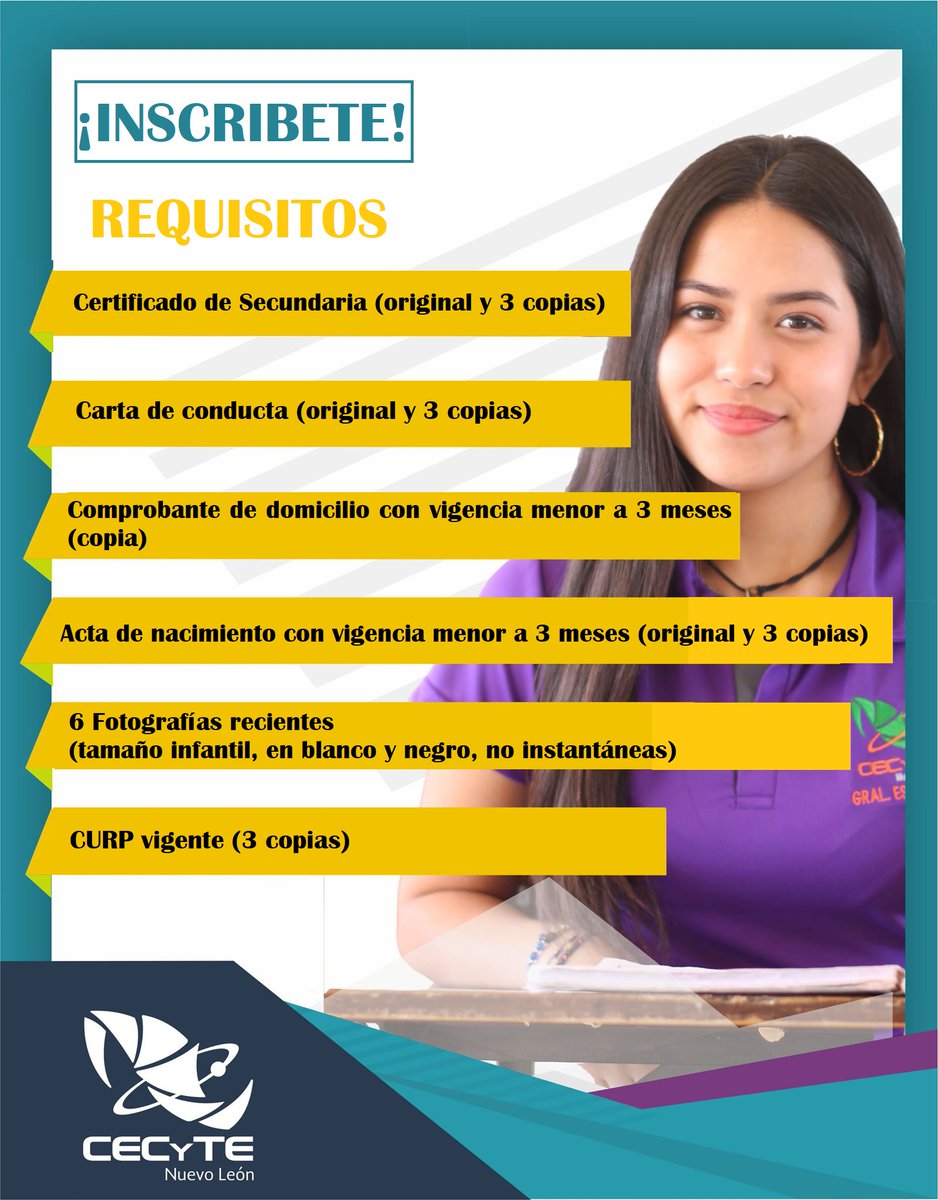 Te invitamos a formar parte de la  familia #CECyTENL 
Acude a tu plantel más cercano para iniciar tu trámite.
#SomosCECyTENL