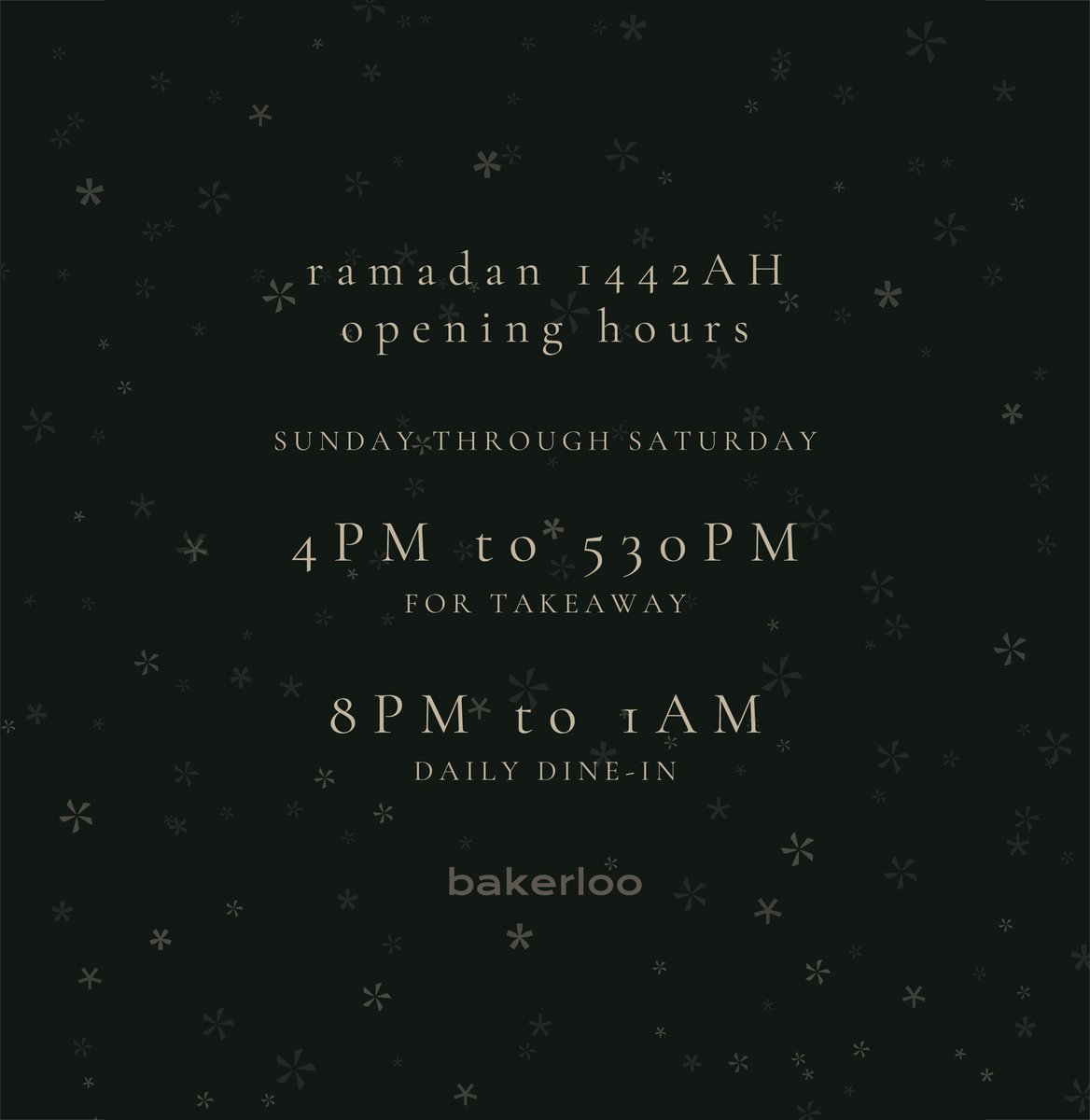 bakerloomv's tweet photo. ✨Ramadan Opening Hours✨
🌙Takeaway 4pm-530pm &amp; Dine-In 8pm-1am

🔸Iftar coming soon https://t.co/hQmMWrd7jX
