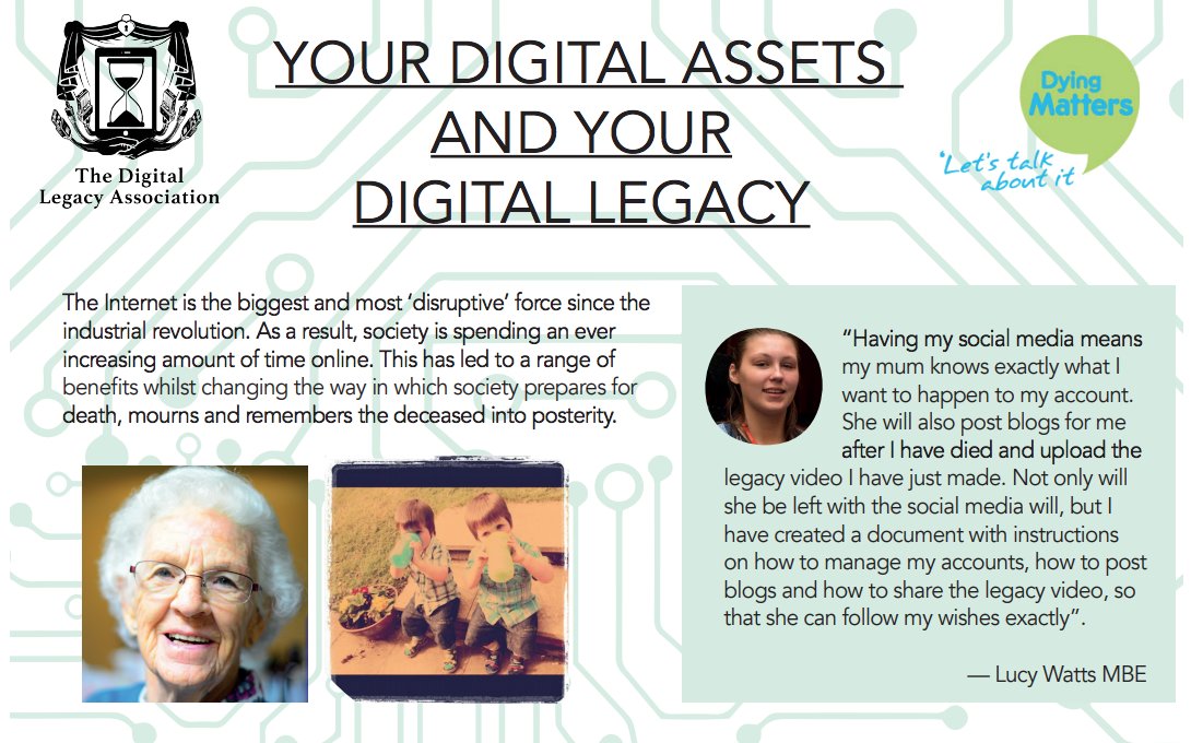 DigitalLegacyCo's tweet photo. During @DyingMatters Awareness Week, you may wish to highlight the importance of digital assets &amp; digital legacy planning to your community. Free resources to download, print &amp; use below:

⬇️Poster https://t.co/gzxKrRH6Ag

⬇️Leaflet https://t.co/4MXZ6QTnTZ

#DMAW21 #InAGoodPlace https://t.co/xYyKdFJANe