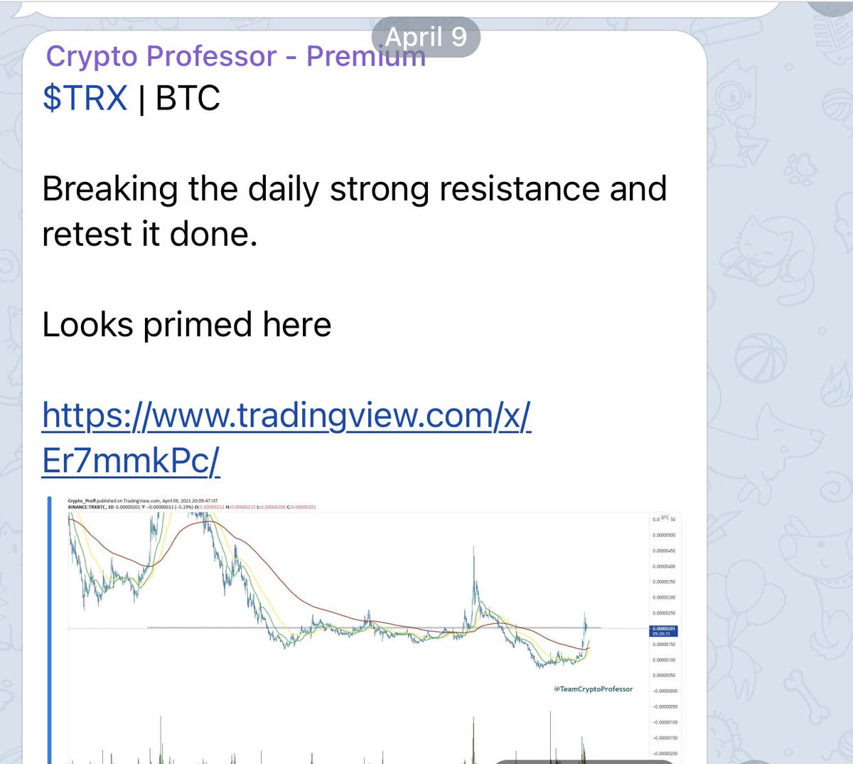 BundickAlexa's tweet photo. $TRX gave 110% profit after Professor’s FREE calling his amazing channel here-https://t.co/qTfvQpIa4P

$BTC $AAVE $BNB $SUSHI $SAND $ATOM $ETH $COS $CTSI $GO $EPS $AXS $WRX $EOS $UTK $ARDR $VIA $CTXC $DOGE $IOST $SNM $VET $UNFI $RUNE $RVN $XVG $CELR $TLM $HBAR $SNT $VIB $ADA $FLM https://t.co/4VhaWIuzhe