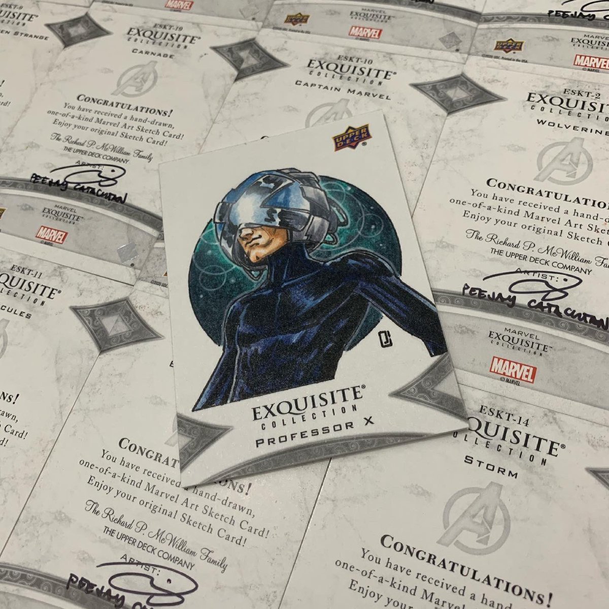 PeejayCatacutan's tweet photo. Marvel: Black Diamond 🤘

Here are some of the super duper exclusive (lol) cards I made for @upperdeckent ‘s Marvel Black Diamond card set! All my cards got approved but I’m only sharing a little over half of them here.

Coming this Spring! https://t.co/h5EmVEj5fL