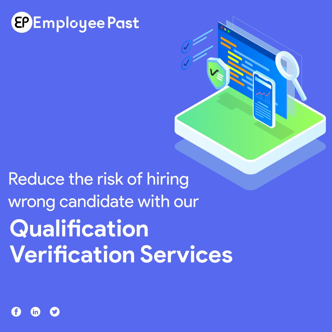 employeepast's tweet photo. An education verification confirms that the education, training, and certificates of the candidate are accurate.

Looking for #Qualificationverification services?
@Employeepast has got you covered, get instantly background checks with us!

#EmployeeVerification https://t.co/DI1PEyyIBg