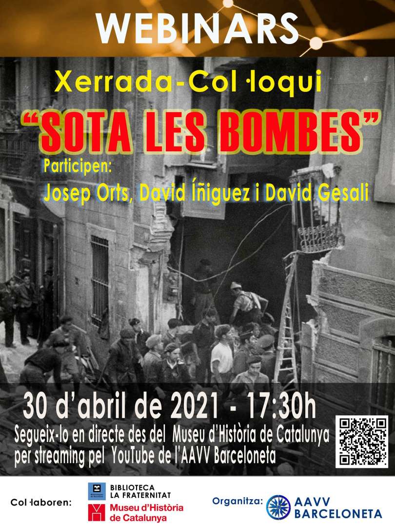 aavvbarceloneta's tweet photo. Xerrada- col·loqui! #SotaLesBombes 💣
✅ Gratuït
📅30/04/2021
⏰17:30 h
🖥 Per streaming des de l'auditori del @mhistoriacat al nostre canal de Youtube!
https://t.co/U682hmTLHr
#AAVVBarceloneta #WebinarsAAVV #xerrada #coloqui #SotaLesBombes #Bombardeigs #mhistoriacat https://t.co/wLYJpZlZES