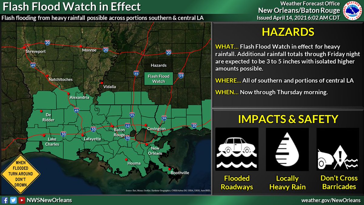 GOHSEP's tweet image. From our partners at the NWS. Please see these statewide graphics. Check your local forecast. Stay weather aware. Download the free @alertfm App to receive more emergency notifications. Find more preparedness info at GetAGamePlan.org