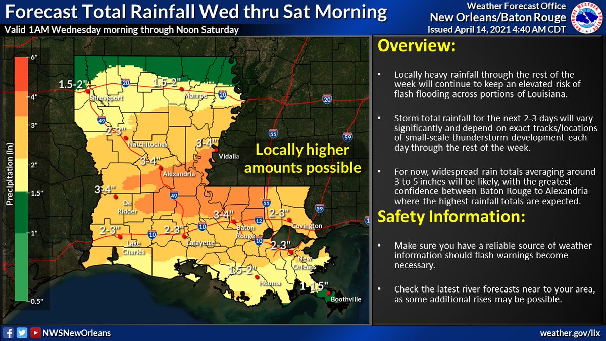 GOHSEP's tweet image. From our partners at the NWS. Please see these statewide graphics. Check your local forecast. Stay weather aware. Download the free @alertfm App to receive more emergency notifications. Find more preparedness info at GetAGamePlan.org