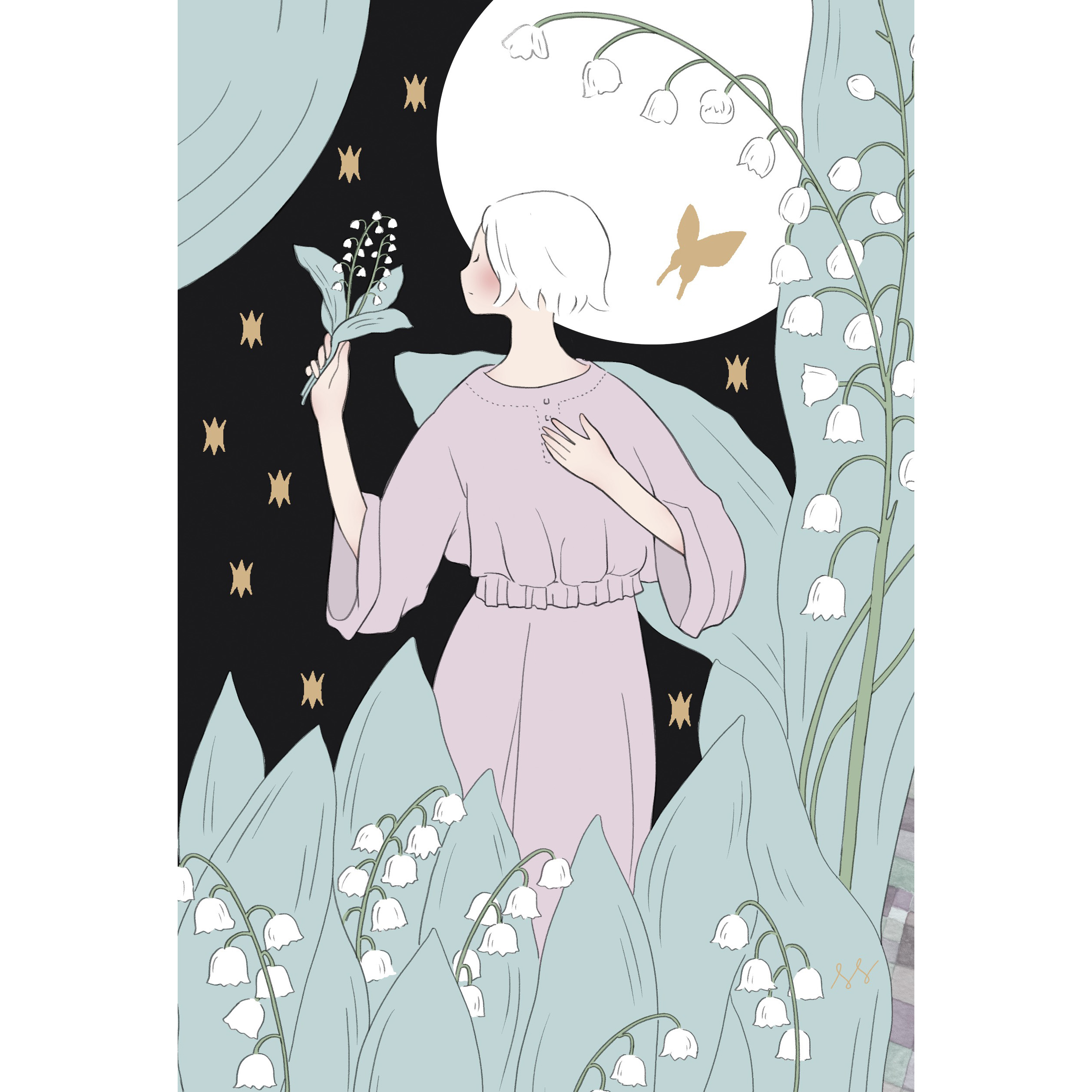 Yoshitomo Yokoyama Meilleur すずらんのポストカードのデザインが出来上がったので入稿しました Artshare Illustration イラスト イラスト好きさんとつながりたい 絵描きさんと繋がりたい 音楽好き デジタル絵 読書好きな人と繋がりたい