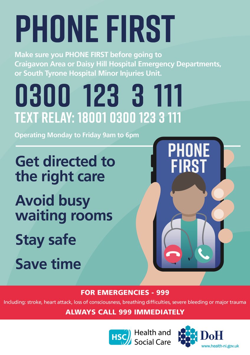 Remember to PHONE FIRST before you attend the Emergency Department (ED) or Minor Injury Unit (Monday to Friday, 9am – 6pm). If your GP has advised you to the ED, you DO NOT need to PHONE FIRST.

Monday - Friday 9am - 6pm

#teamSHSCT