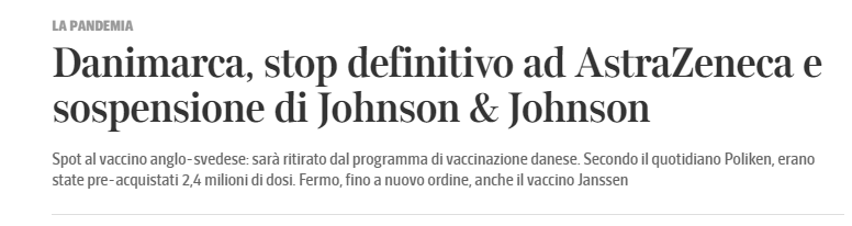 Sui giornali questo. Da AstraZeneca il silenzio. Non è tollerabile, ed è colpevole anche chi lo tollera.