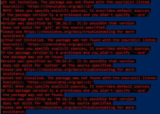 ArthurYvrard's tweet photo. @gep13 @chocolateynuget Yes, here is the log: 
(btw, I did not setup a custom source, the command was choco install -y git python dotnet) https://t.co/RPUWXycuQy