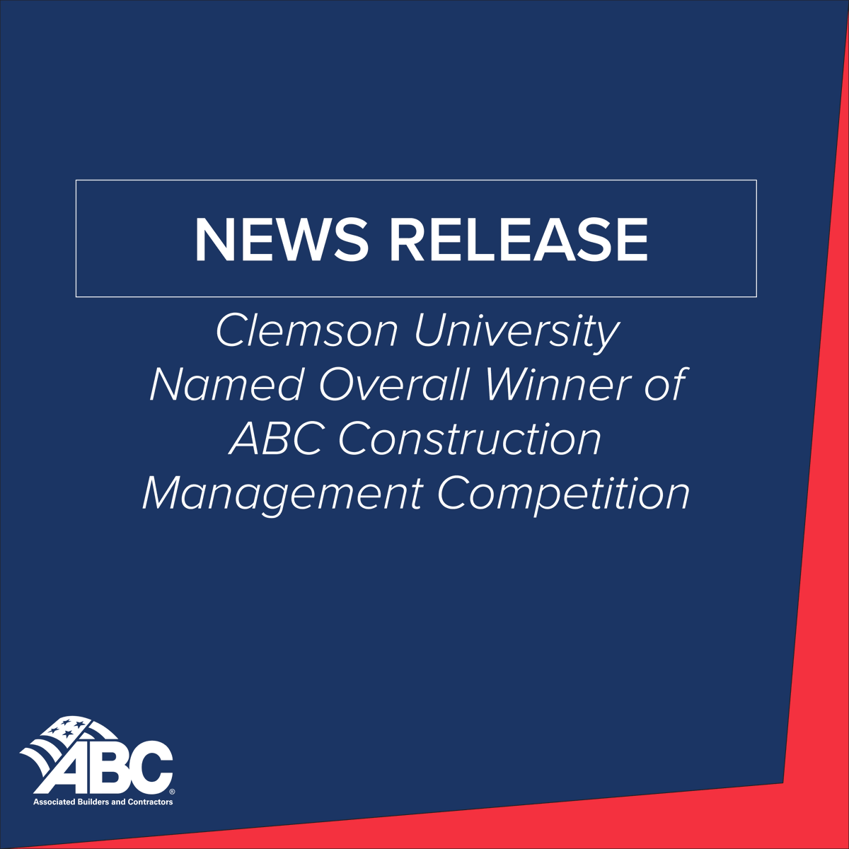 Congrats to the winners of our 2021 Construction Management Competition for collegiate students!

<a href="/ClemsonUniv/">Clemson University</a> wins overall &amp; placed first in project management. 

<a href="/FIU/">FIU</a> placed first in the estimating, quality control &amp; safety.

abc.org/News-Media/New…

#ABCMeritShopProud