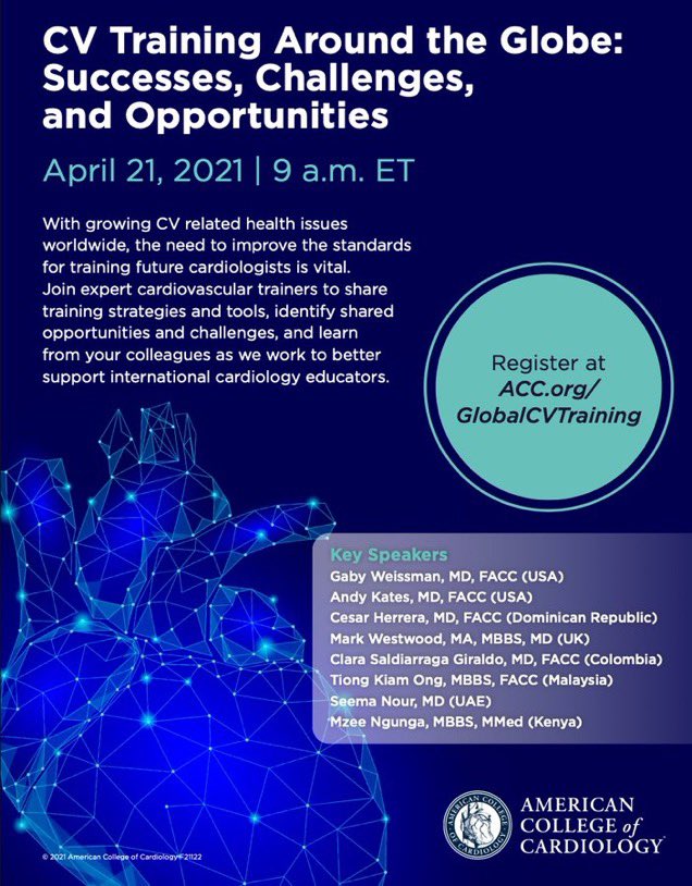 Be sure to join in next Wednesday April 21st at 9AM ET for a discussion with Cardiology Fellowship Program Directors from around the world! @ACCinTouch @gabyweissman @BoydDamp