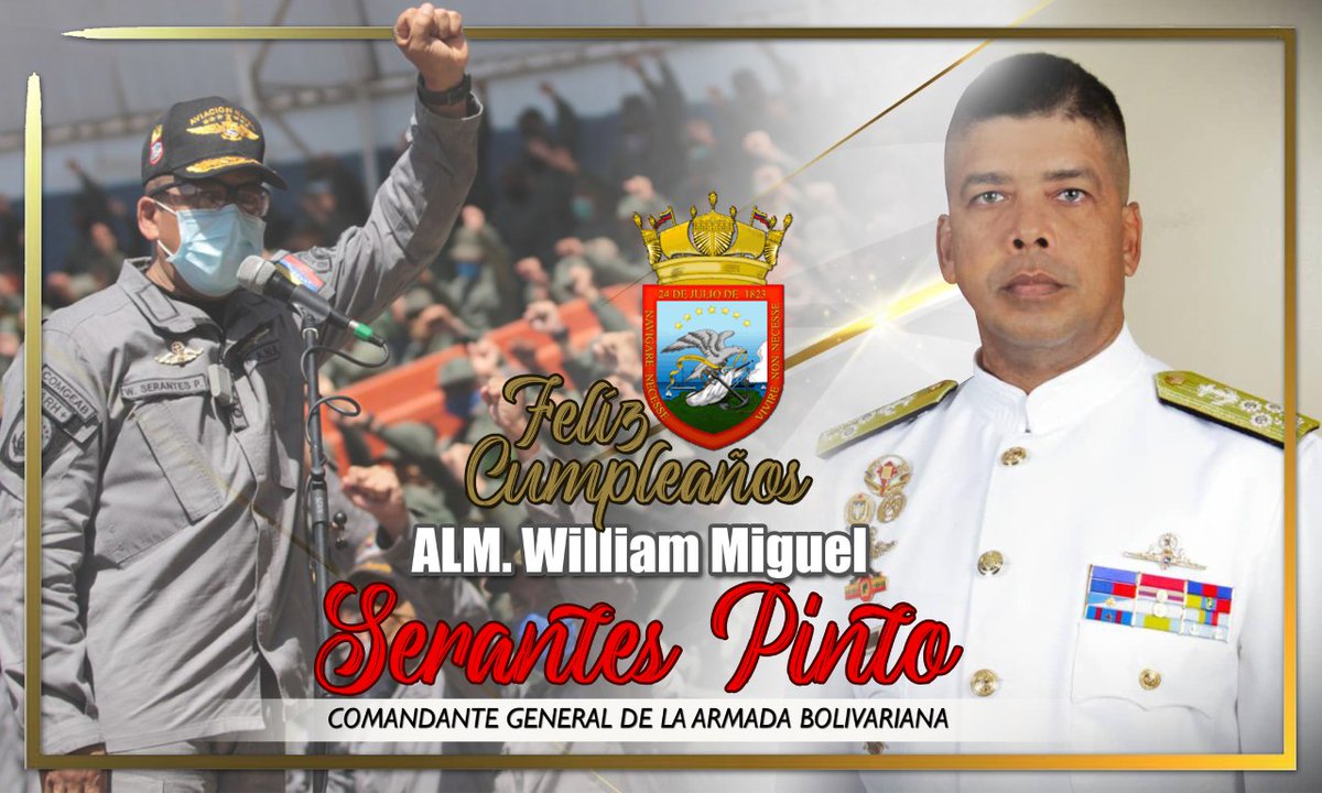 #Hoy felicitamos a nuestro Comandante General <a href="/WilliamSerantes/">William Serantes</a>, por arribar a un año más de vida. Virtuoso hombre de honor y Soldado de la Patria, lleno de lealtad, disciplina, y compromiso con la Revolución Bolivariana.
¡Bravo Zulu!
<a href="/NicolasMaduro/">Nicolás Maduro</a>