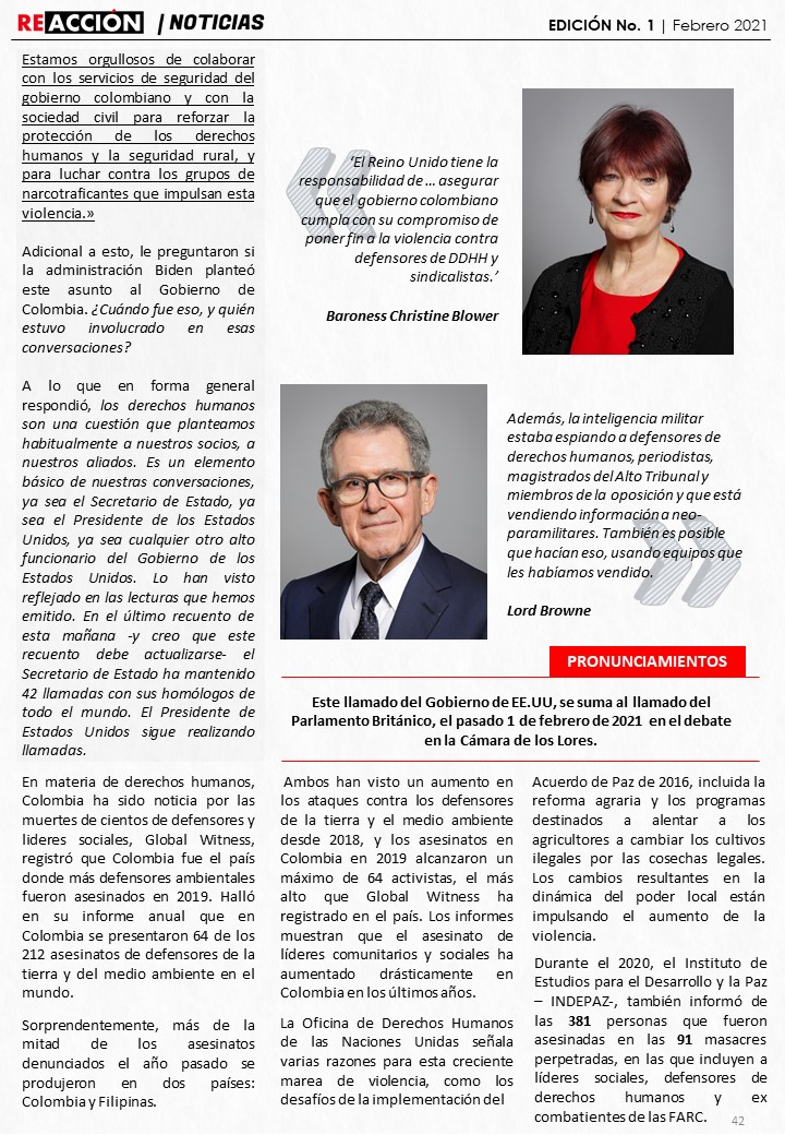 ReaccionRevista's tweet photo. #Edicion1 | Opinión y noticias
"Nos preocupa la violencia que se ejerce contra los defensores de los derechos humanos, que desempeñan un papel fundamental en la construcción de una paz justa y duradera en Colombia."
https://t.co/PeiZEfUXnE https://t.co/BG3iCSXNt0