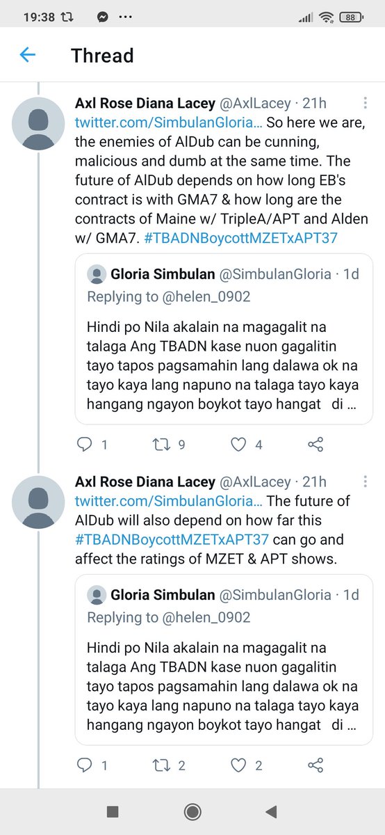  https://twitter.com/AxlLacey/... Just reposting here my thoughts yesterday on what Alden & Maine can do to work together again, w/ great film people, profit from their AlDub success equitably & not be exploited by bad people.   #TBADNBoycottMZETxAPT38