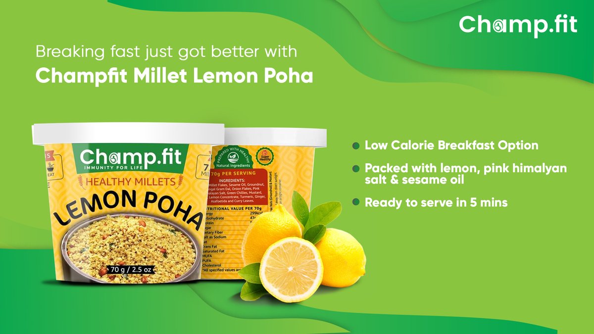 Champfitt's tweet photo. Our ‘Kodo Millet Flakes’ are loaded with goodness of Dietary Fiber, Proteins, Iron, Vitamin B6, Niacin, Folic Acid, Calcium and Carbohydrates. How about some healthy weightloss now?
#Champfit #HealthandLifestyle #Breakfast #LowCarb #ReadyToEat #Immunityforlife #lemonpoha https://t.co/yCwFvmTeUr