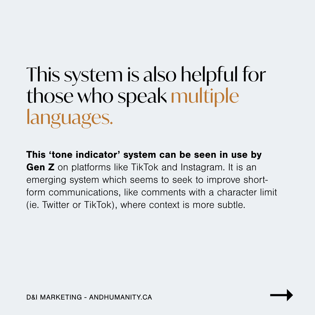 andhumanityca's tweet image. Have you heard about ‘Tone Indicators’? This is an emerging system created to help improve and smoothen communications through text. Visit our IG for the full post with #ImageDescriptions instagram.com/p/CNp85nhhYa-/