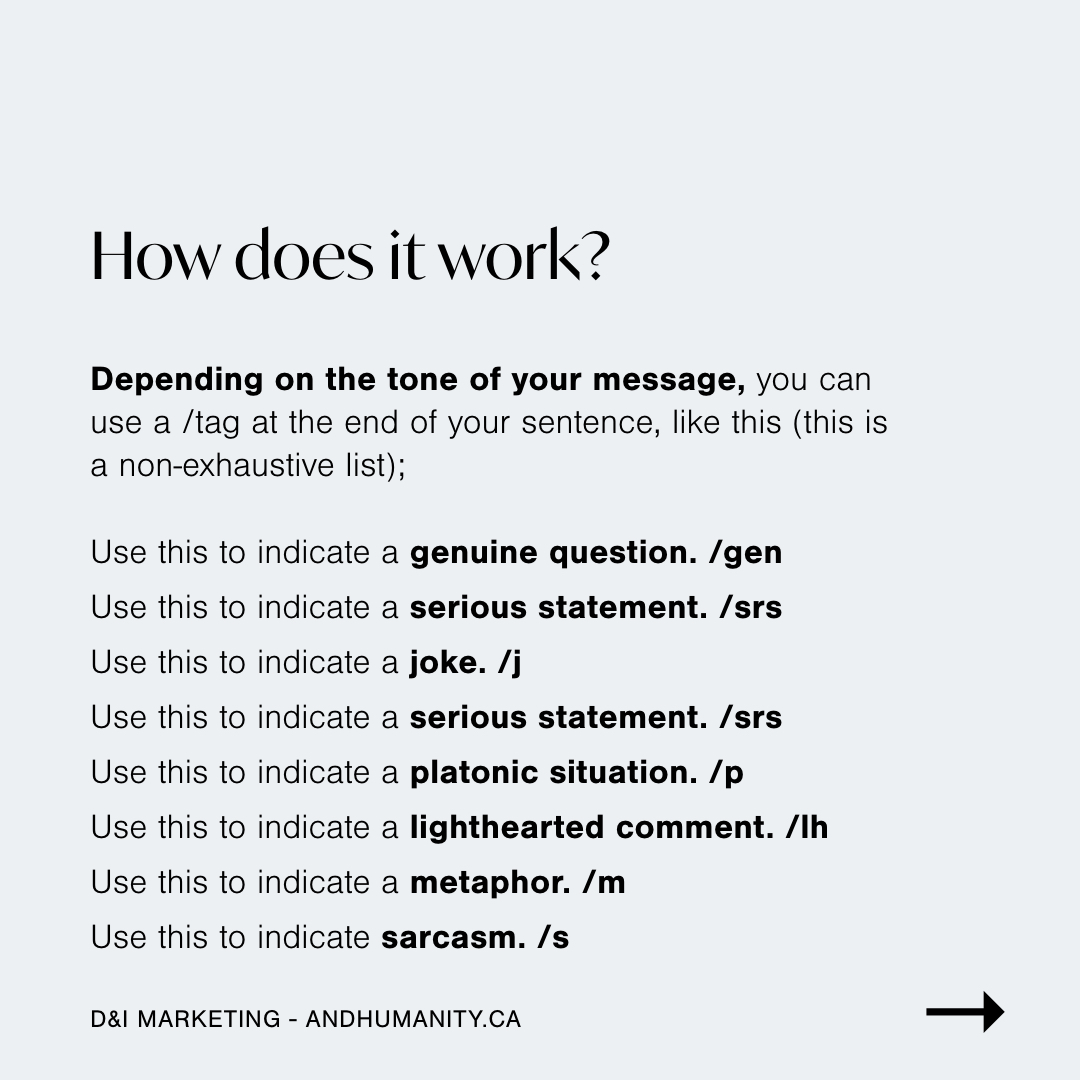 andhumanityca's tweet image. Have you heard about ‘Tone Indicators’? This is an emerging system created to help improve and smoothen communications through text. Visit our IG for the full post with #ImageDescriptions instagram.com/p/CNp85nhhYa-/