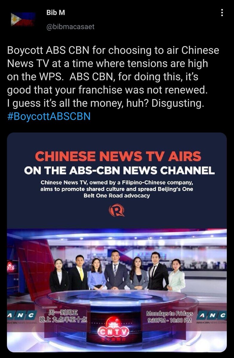 AltPhilMedia's tweet photo. @TheDoctorLuck I like her reaction, from a rabid #PressFreedom  to #BoycottABSCBN faster than you can say karma https://t.co/netQnduMx3
