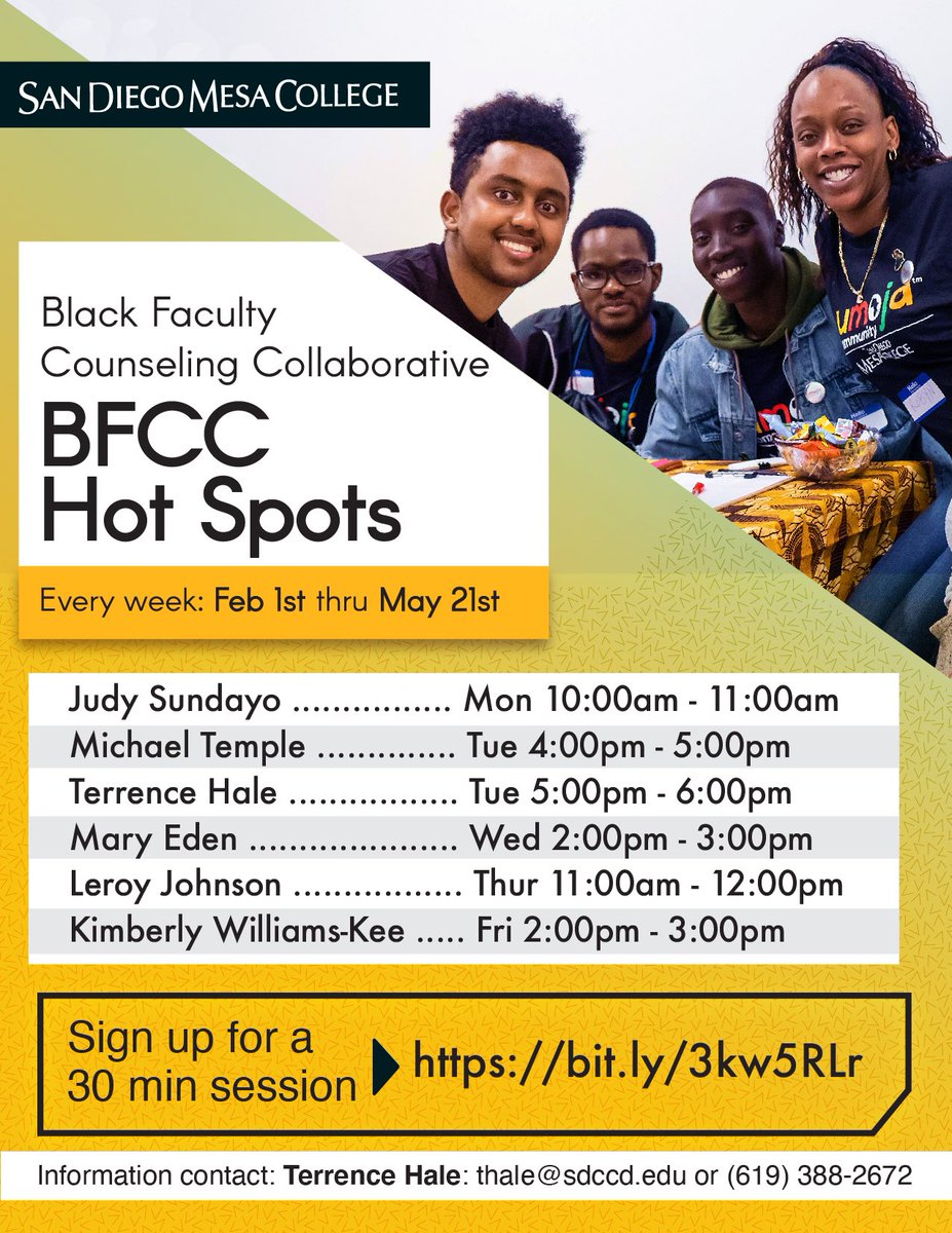 Did you know our Black Faculty Counseling Collaborative offers 30 minute counseling sessions, also called Hot Spots? Sign up for a session today! Sign up at bit.ly/3kw5RLr