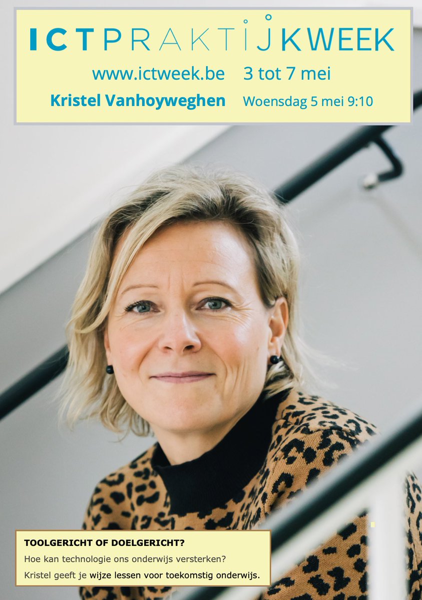ICT-praktijkdag (@ictdag) on Twitter photo Nóg een keynote erbij. <a href="/krvanhoyweghen/">Kristel Vanhoyweghen</a> zal je op 5 mei overladen met #WijzeLessen voor een doelgerichte inzet van technologie. Van focus op TECH in onderwijs naar focus op ECHT onderwijs. De T achteraan, maakt een heus verschil. ictdag.be/36/aanbod/keyn… #ictweek1 Nóg een keynote erbij. <a href="/krvanhoyweghen/">Kristel Vanhoyweghen</a> zal je op 5 mei overladen met #WijzeLessen voor een doelgerichte inzet van technologie. Van focus op TECH in onderwijs naar focus op ECHT onderwijs. De T achteraan, maakt een heus verschil. ictdag.be/36/aanbod/keyn… #ictweek1