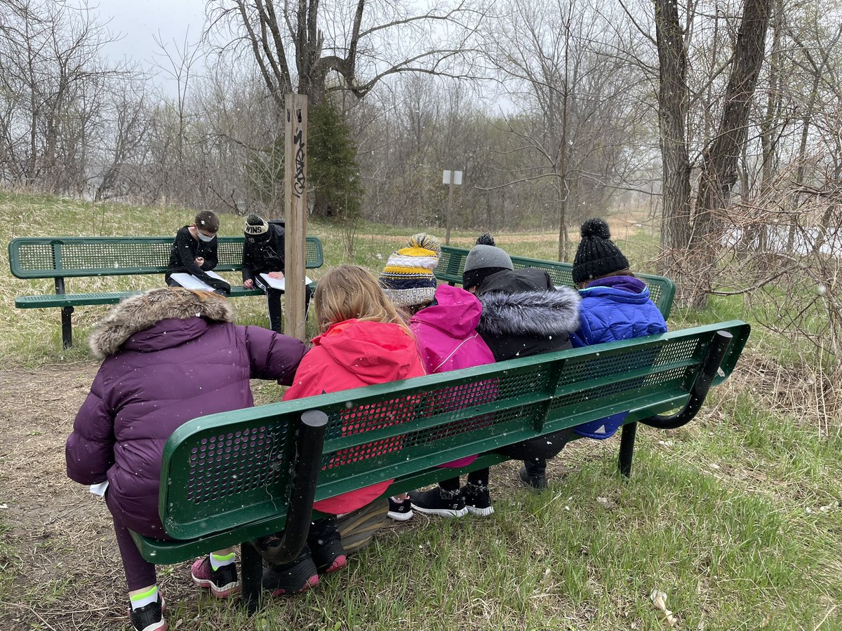 hintzePLS's tweet photo. A little April snow doesn’t stop us from heading outside to do observations and search for the producers and consumers in our ecosystem! #teachoutdoorsmn https://t.co/J0uDdo2HGi