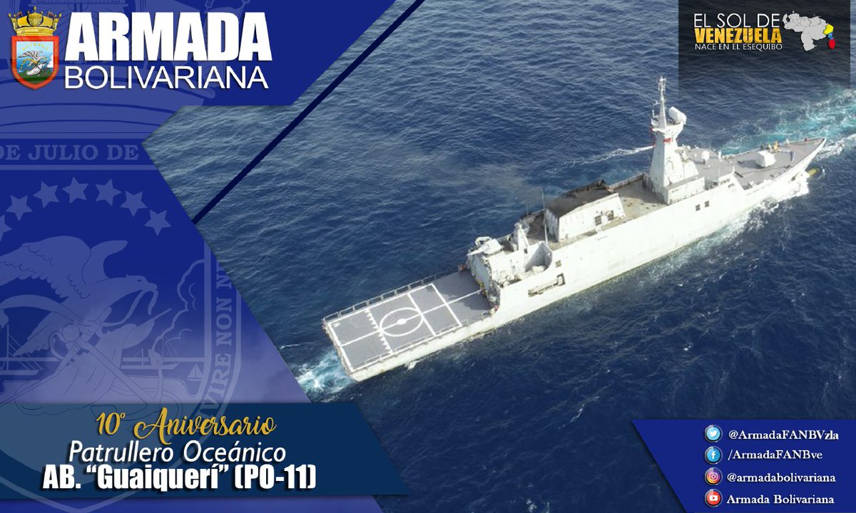 La <a href="/ArmadaFANBVzla/">Armada_ve</a> felicita a la Tribu del @ABGUAIQUERIPO11 por su 🔟° aniversario, resguardando la Soberanía de nuestra #Venezuela Azul.
¡Resistencia y Libertad!
Bz!
<a href="/NicolasMaduro/">Nicolás Maduro</a> 
#NicolasMaduroEsPueblo